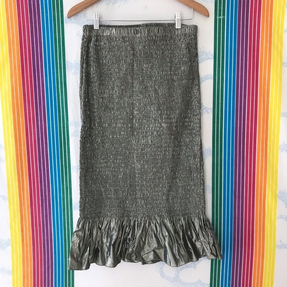 & other stories silver ruched ruffle skirt NWT medium